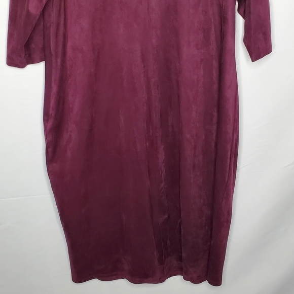 G.I.L.I. Lace-up Midi Dress Size 1X Stretch Faux Suede V-Neck Party Burgundy - Picture 7 of 15